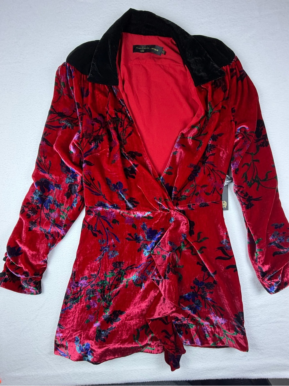House of Harlow 1960 x REVOLVE Red Velvet Long Sleeve Mini Dress/Top S NWT - Picture 2 of 12